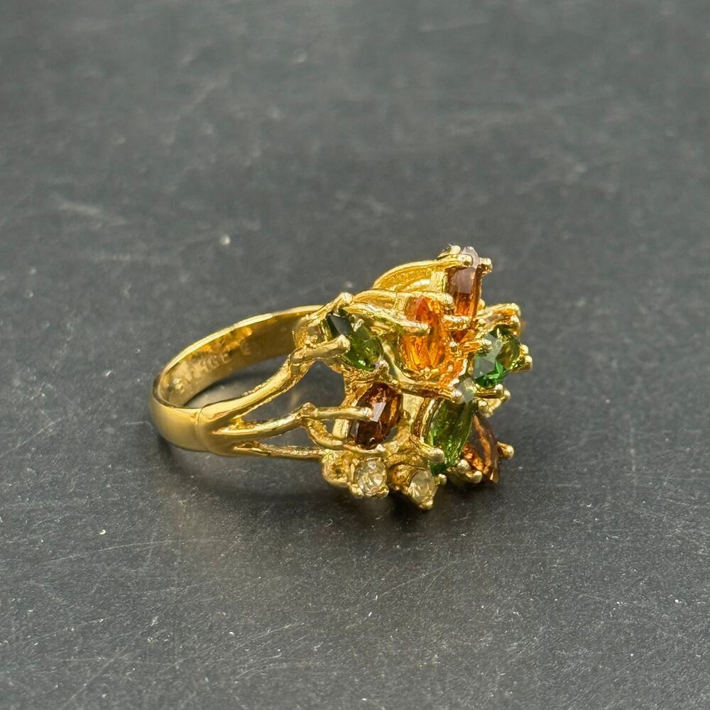 Vintage Cocktail Ring Multicolor Stone Cluster Set 18KT HGE